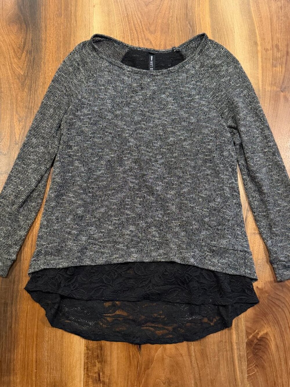 Design Lab metallic gold open back lace trim sweater